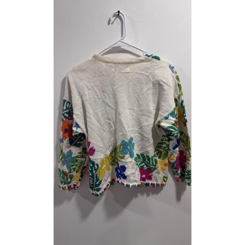 Jane's Closet Womens Vintage White sweater, bright flowers, beading Size S - Picture 8 of 8